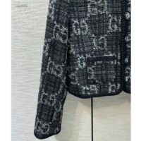 Gucci Women GG Tweed Jacket Dark Grey Lined Collarless Two Front Pockets Button Closure Style ‎761164 ZAPA4 1158 (12)