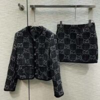 Gucci Women GG Tweed Jacket Dark Grey Lined Collarless Two Front Pockets Button Closure Style ‎761164 ZAPA4 1158 (12)