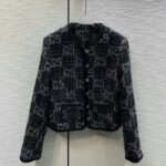 Gucci Women GG Tweed Jacket Dark Grey Lined Collarless Two Front Pockets Button Closure Style ‎761164 ZAPA4 1158 - Imagen 2