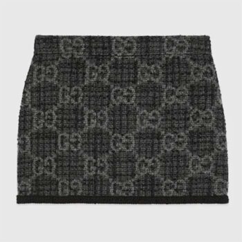 Gucci Women GG Tweed Skirt Dark Grey Lined Fitted Waistband Two Side Pockets Mini Length Style ‎774516 ZAPA4 1074
