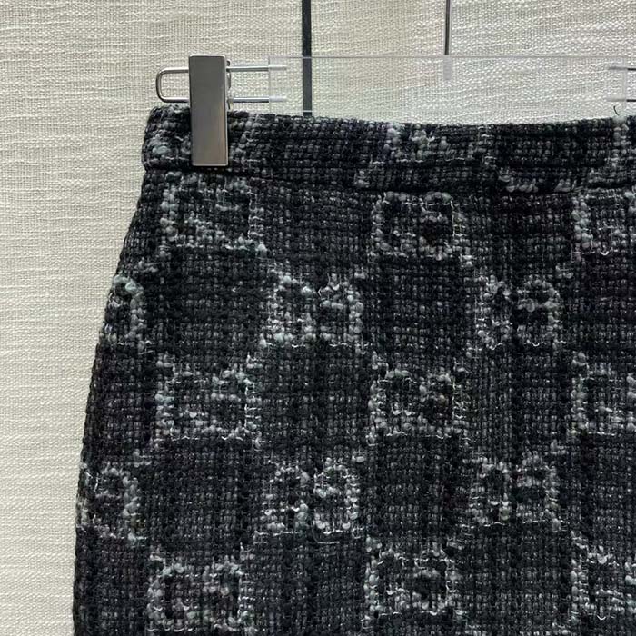 Gucci Women GG Tweed Skirt Dark Grey Lined Fitted Waistband Two Side Pockets Mini Length Style ‎774516 ZAPA4 1074 (4)