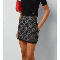 Gucci Women GG Tweed Skirt Dark Grey Lined Fitted Waistband Two Side Pockets Mini Length Style ‎774516 ZAPA4 1074 (10)