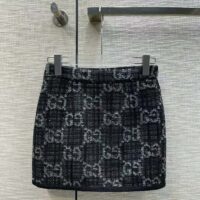 Gucci Women GG Tweed Skirt Dark Grey Lined Fitted Waistband Two Side Pockets Mini Length Style ‎774516 ZAPA4 1074 (10)