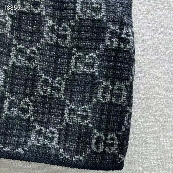 Gucci Women GG Tweed Skirt Dark Grey Lined Fitted Waistband Two Side Pockets Mini Length Style ‎774516 ZAPA4 1074