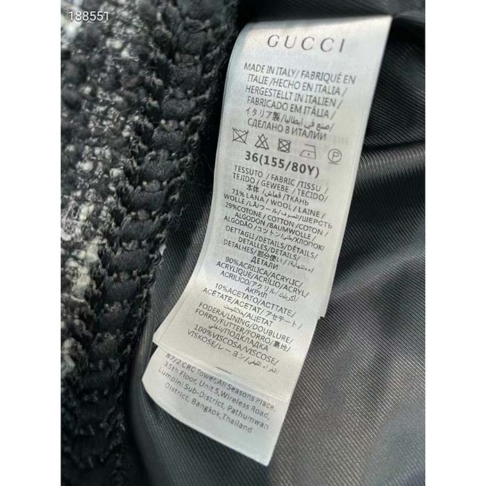 Gucci Women GG Tweed Skirt Dark Grey Lined Fitted Waistband Two Side Pockets Mini Length Style ‎774516 ZAPA4 1074