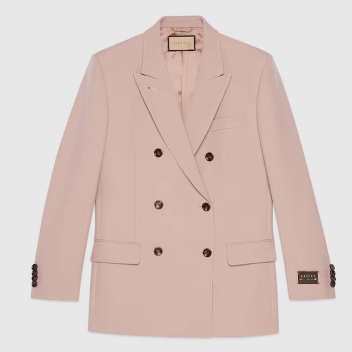 Gucci Women GG Wool Jacket Point Revers Double-Breasted Breast Pocket Rear Vent