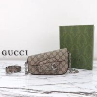 Gucci Women Gucci Horsebit 1955 Mini Shoulder Bag Beige Ebony GG Supreme Canvas (6)