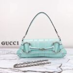 Gucci Women Horsebit Chain Medium Shoulder Bag Light Blue Quilted Leather Maxi Horsebit Style ‎764255 AACU1 4811 - Image 3