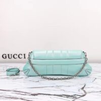 Gucci Women Horsebit Chain Medium Shoulder Bag Light Blue Quilted Leather Maxi Horsebit (4)