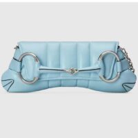 Gucci Women Horsebit Chain Medium Shoulder Bag Light Blue Quilted Leather Maxi Horsebit (4)