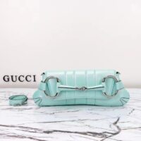 Gucci Women Horsebit Chain Medium Shoulder Bag Light Blue Quilted Leather Maxi Horsebit (4)