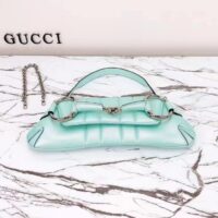 Gucci Women Horsebit Chain Medium Shoulder Bag Light Blue Quilted Leather Maxi Horsebit (4)