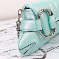 Gucci Women Horsebit Chain Medium Shoulder Bag Light Blue Quilted Leather Maxi Horsebit (4)