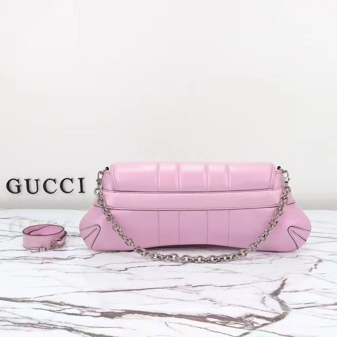 Gucci Women Horsebit Chain Medium Shoulder Bag Pink Iridescent Quilted Leather Maxi Horsebit (1)