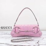 Gucci Women Horsebit Chain Medium Shoulder Bag Pink Iridescent Quilted Leather Maxi Horsebit Style ‎764255 AAC31 5826 - Image 3