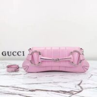 Gucci Women Horsebit Chain Medium Shoulder Bag Pink Iridescent Quilted Leather Maxi Horsebit (9)