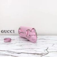 Gucci Women Horsebit Chain Medium Shoulder Bag Pink Iridescent Quilted Leather Maxi Horsebit (9)