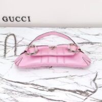 Gucci Women Horsebit Chain Medium Shoulder Bag Pink Iridescent Quilted Leather Maxi Horsebit (9)