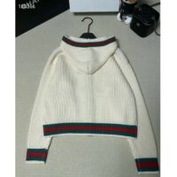 Gucci Women Rib Stitch Wool Cardigan Web Fixed Hood Drawstring Dropped Shoulder Long Sleeves Style ‎764690 XKDQV 9146 (11)