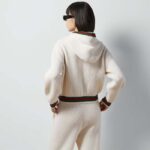 Gucci Women Rib Stitch Wool Cardigan Web Fixed Hood Drawstring Dropped Shoulder Long Sleeves - Image 12