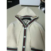 Gucci Women Rib Stitch Wool Cardigan Web Fixed Hood Drawstring Dropped Shoulder Long Sleeves Style ‎764690 XKDQV 9146 (11)