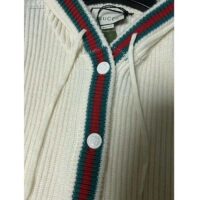 Gucci Women Rib Stitch Wool Cardigan Web Fixed Hood Drawstring Dropped Shoulder Long Sleeves Style ‎764690 XKDQV 9146 (11)