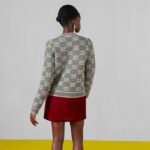 Gucci Women Wool Bouclé Jacquard Cardigan Grey Ivory GG Crewneck Long Sleeves - Image 5