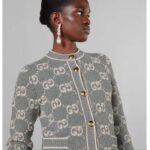 Gucci Women Wool Bouclé Jacquard Cardigan Grey Ivory GG Crewneck Long Sleeves - Image 6