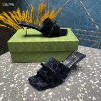 Gucci Women’s GG Slide Sandal Black GG Velvet Square Toe Low 4.3 CM Heel (8)