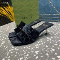 Gucci Women’s GG Slide Sandal Black GG Velvet Square Toe Low 4.3 CM Heel (8)