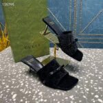 Gucci Women's GG Slide Sandal Black GG Velvet Square Toe Low 4.3 CM Heel - Image 3