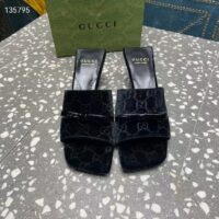 Gucci Women’s GG Slide Sandal Black GG Velvet Square Toe Low 4.3 CM Heel (8)