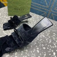 Gucci Women’s GG Slide Sandal Black GG Velvet Square Toe Low 4.3 CM Heel (8)