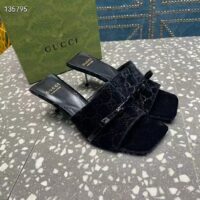 Gucci Women’s GG Slide Sandal Black GG Velvet Square Toe Low 4.3 CM Heel (8)