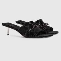 Gucci Women’s GG Slide Sandal Black GG Velvet Square Toe Low 4.3 CM Heel (8)