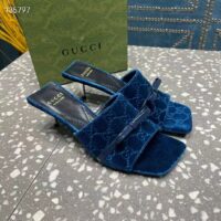 Gucci Women’s GG Slide Sandal Blue GG Velvet Square Toe Low 4.3 CM Heel (5)