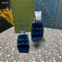 Gucci Women’s GG Slide Sandal Blue GG Velvet Square Toe Low 4.3 CM Heel (5)