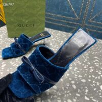 Gucci Women’s GG Slide Sandal Blue GG Velvet Square Toe Low 4.3 CM Heel (5)