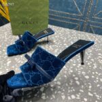 Gucci Women's GG Slide Sandal Blue GG Velvet Square Toe Low 4.3 CM Heel - Image 8