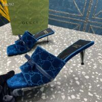 Gucci Women’s GG Slide Sandal Blue GG Velvet Square Toe Low 4.3 CM Heel (5)