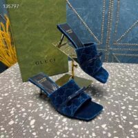 Gucci Women’s GG Slide Sandal Blue GG Velvet Square Toe Low 4.3 CM Heel (5)