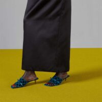 Gucci Women’s GG Slide Sandal Blue GG Velvet Square Toe Low 4.3 CM Heel (5)