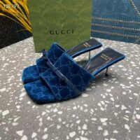 Gucci Women’s GG Slide Sandal Blue GG Velvet Square Toe Low 4.3 CM Heel (5)