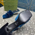 Gucci Women's GG Slide Sandal Blue GG Velvet Square Toe Low 4.3 CM Heel - Image 10