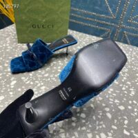 Gucci Women’s GG Slide Sandal Blue GG Velvet Square Toe Low 4.3 CM Heel (5)