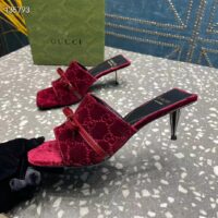 Gucci Women’s GG Slide Sandal Burgundy GG Velvet Square Toe Low 4.3 CM Heel (9)