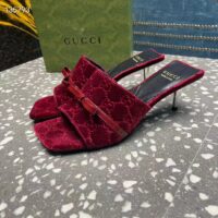 Gucci Women’s GG Slide Sandal Burgundy GG Velvet Square Toe Low 4.3 CM Heel (9)