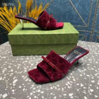 Gucci Women’s GG Slide Sandal Burgundy GG Velvet Square Toe Low 4.3 CM Heel (9)