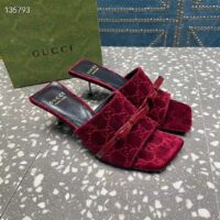 Gucci Women’s GG Slide Sandal Burgundy GG Velvet Square Toe Low 4.3 CM Heel (9)