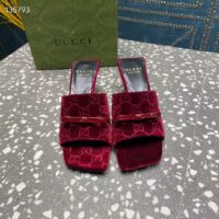 Gucci Women’s GG Slide Sandal Burgundy GG Velvet Square Toe Low 4.3 CM Heel (9)